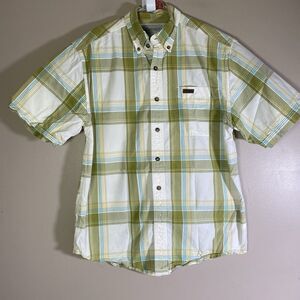 Carhartt Shirt Mens Medium Short Sleeve Plaid Green White Outdoors Work